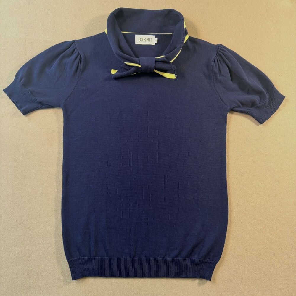 OXNIT 100% Cotton - Fine Knit Polo Contrast Collar Navy Sz. XS